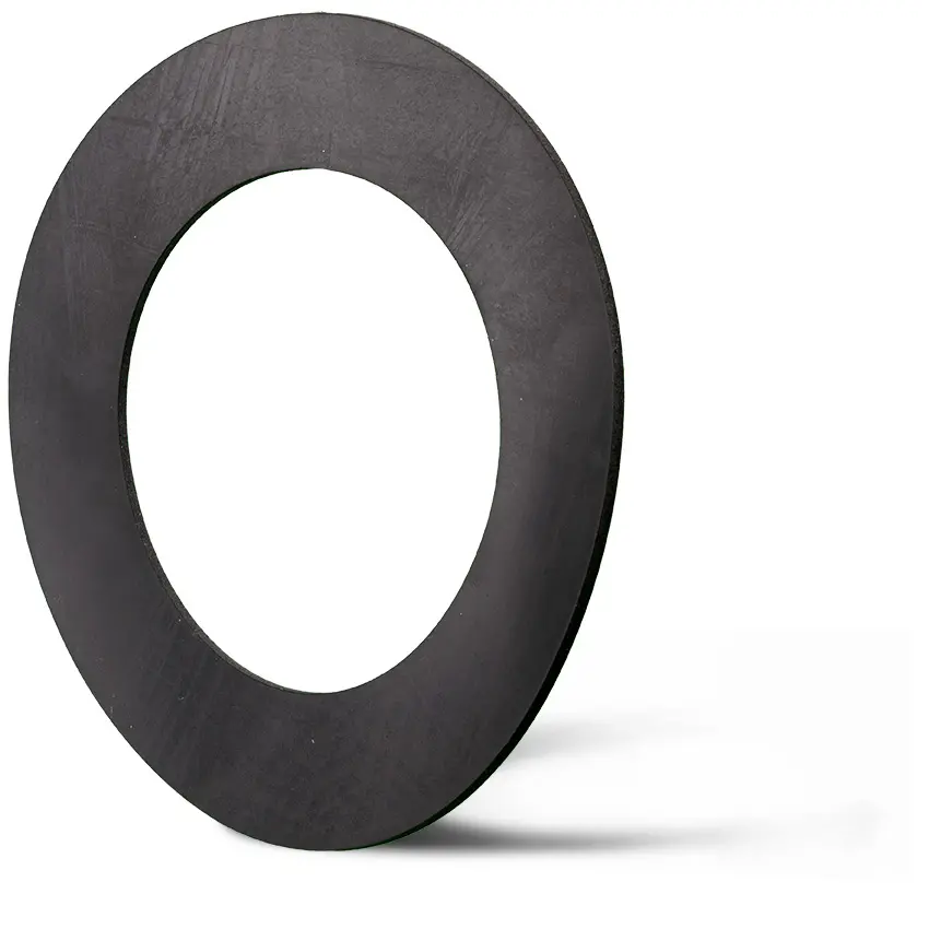 Deutsch: Abbildung zeigt eine DIN – Elastomerflachdichtung aus EPDM. English: Picture displays a rubber flat seal out of EPDM, which follows the Standard DIN.