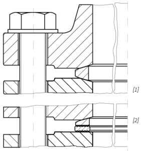 Deutsch: Abbildung zeigt ein Schnittbild von einer eingebauten Linsendichtung English: Figure shows a sectional view of a assembled lens gasket