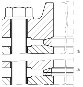 Deutsch: Abbildung zeigt ein Schnittbild von einer eingebauten Linsendichtung English: Figure shows a sectional view of a assembled lens gasket