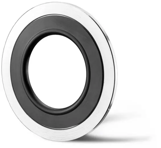 Deutsch: Kombination aus Gummi-Stahldichtung mit massiven Stützring English: Combination of a rubber steel seal and a massive stainless steel support ring