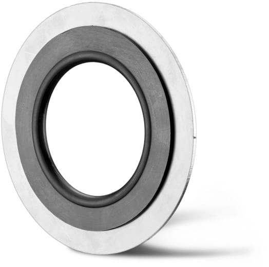 Deutsch: Abbildung zeigt eine DIN – Gummistahldichtung aus NBR mit Edelstahlstützring. English: Picture displays a rubber steel seal, which follows the Standard DIN with a stainless steel support ring.