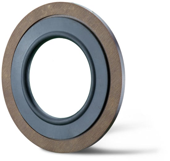 Deutsch: Abbildung zeigt eine DIN – Gummistahldichtung aus NBR kombiniert mit nichtleitenden Außenring. English: Picture displays a rubber steel seal in combination with a isolating outer ring, which follows the Standard DIN.