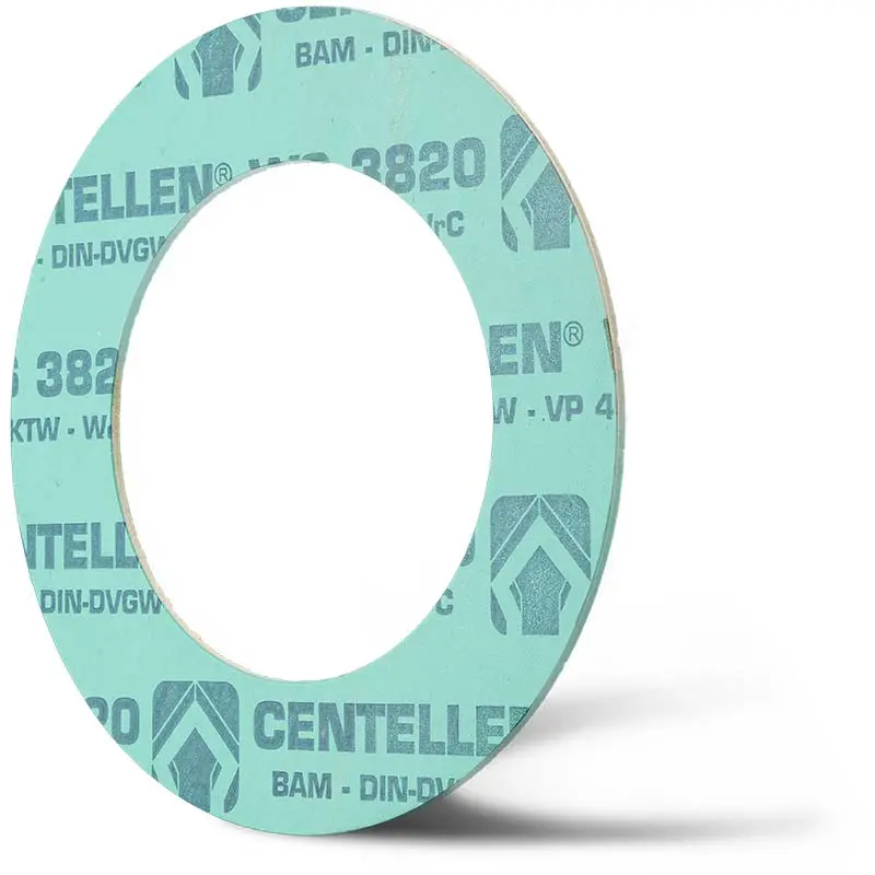 Deutsch: Abbildung zeigt eine DIN - Faserstoffflachdichtung aus Hecker Centellen® WS 3820. English: Picture displays a flat seal out of Hecker Centellen® WS 3820, which follow the Standard DIN.