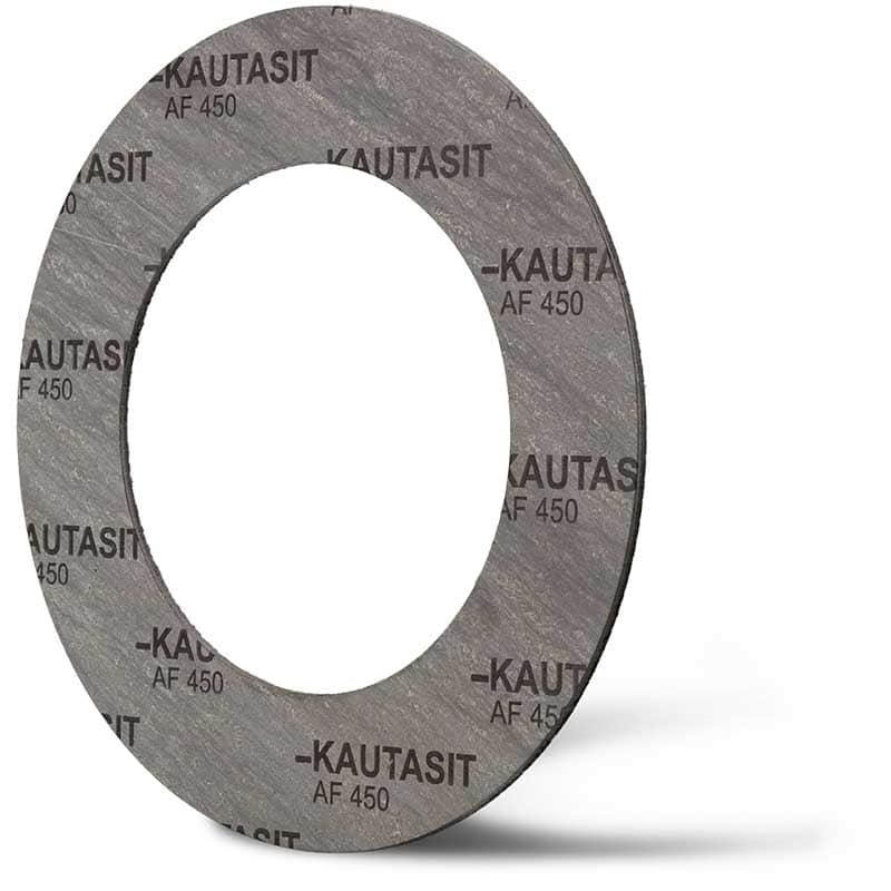 Deutsch: Abbildung zeigt eine DIN - Faserstoffflachdichtung aus Kautasit AF 450. English: Picture displays a flat seal out of Kautasit AF 450, which follows the Standard DIN.