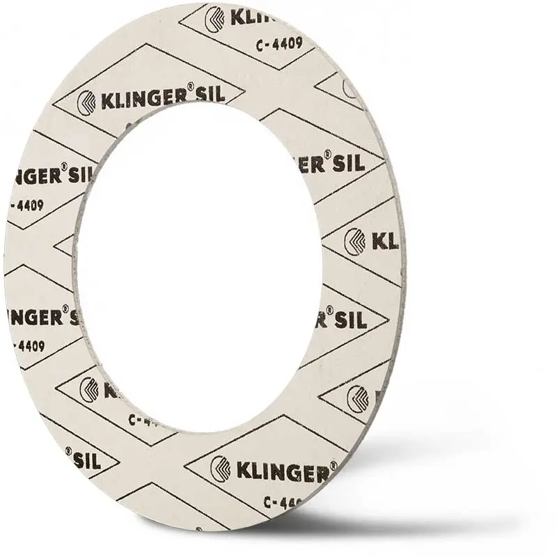 Deutsch: Abbildung zeigt eine DIN - Faserstoffflachdichtung aus Klingersil® C-4409-L. English: Picture displays a flat seal out of Klingersil® C-4409-L, which follows the Standard DIN.