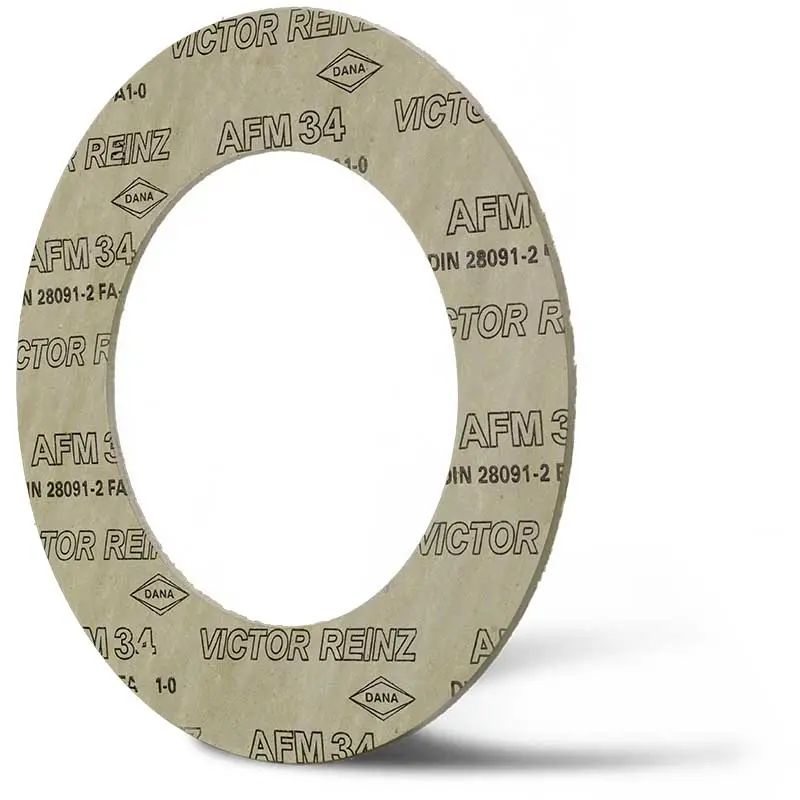 Deutsch: Abbildung zeigt eine DIN - Faserstoffflachdichtung aus Victor Reinz® AFM 34. English: Picture displays a flat seal out of Victor Reinz® AFM 34, which follow the Standard DIN.