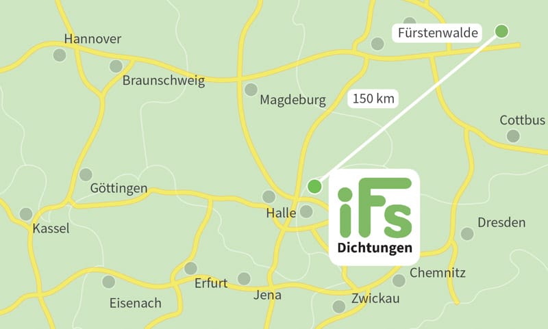 Karte zeigt den Abstand zwischen Industrietechnik Frank Schneider GmbH und Fürstenwalde in Brandenburg.